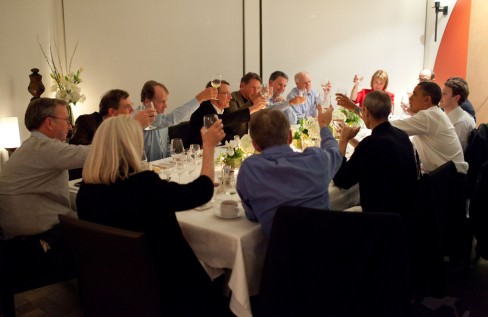 President Barack Obama attending dinner with fourteen technology business leaders in California