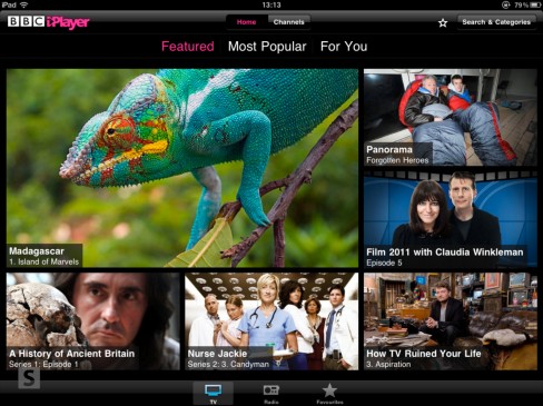 BBC iPlayer iPad app home screen