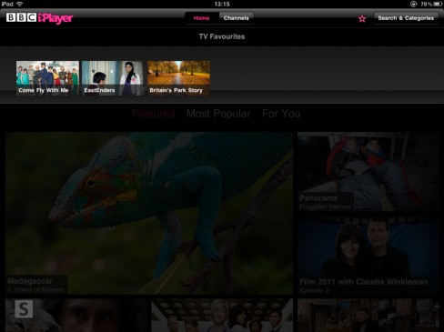 BBC iPlayer iPad app Favourites overlay
