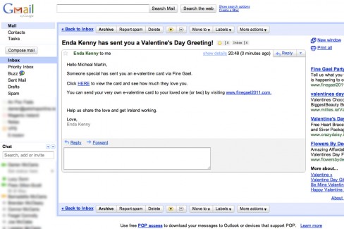 Fake Valentine's Day email sent by Enda Kenny to Micheál Martin