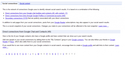 Google Social Search Index Page