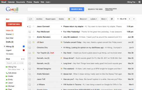 The new clean look Gmail interface