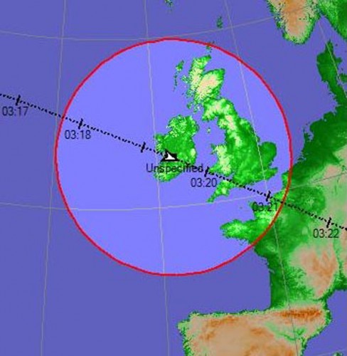 UARS projected path over Ireland on Friday morning at 03:19am