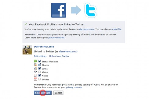 Choose what kind of Facebook updates are shared to Twitter