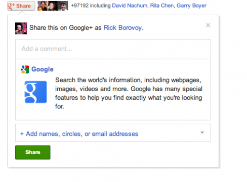 Google+'s new Share button in action