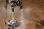 Artist's concept depicts the moment that NASA's Curiosity rover touches down onto the Martian surface
