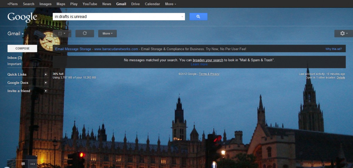 Gmail background with focus on top left