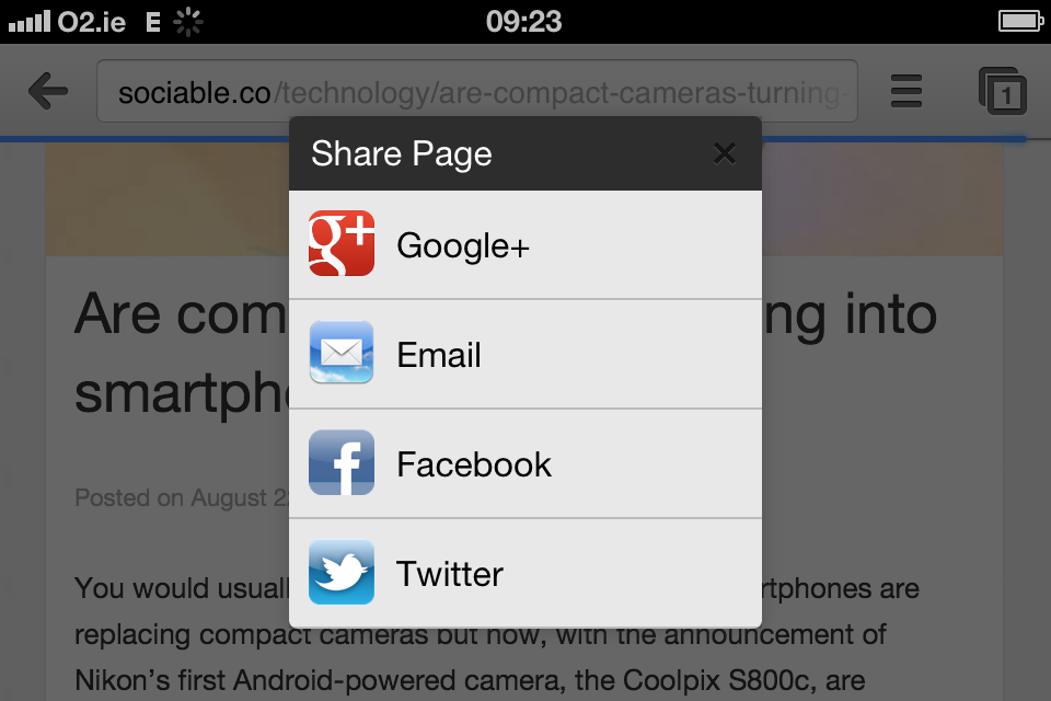 Google Chrome for iOS share preview