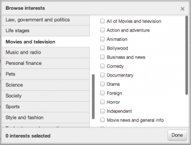 Twitter ads browser interests