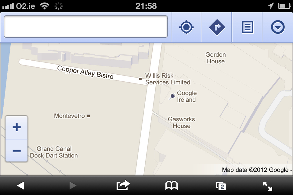 Google Maps mobile browser app on iPhone