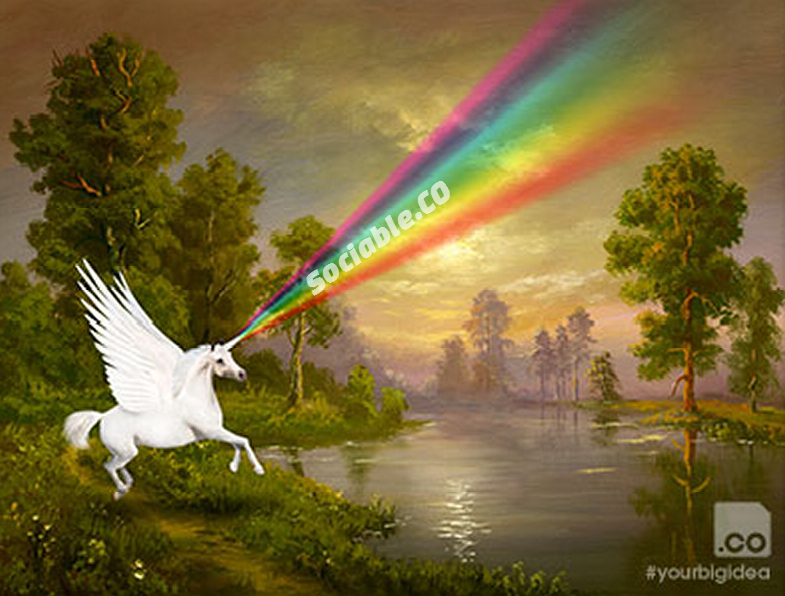 A unicorn shooting a laser rainbow