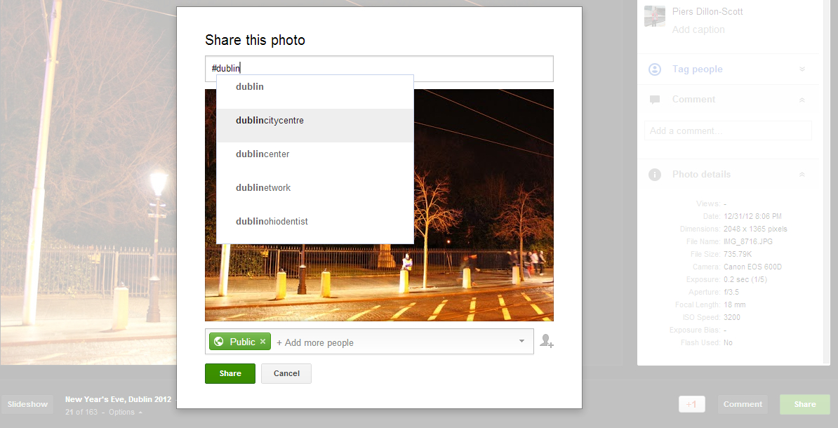 Google+ image hashtags