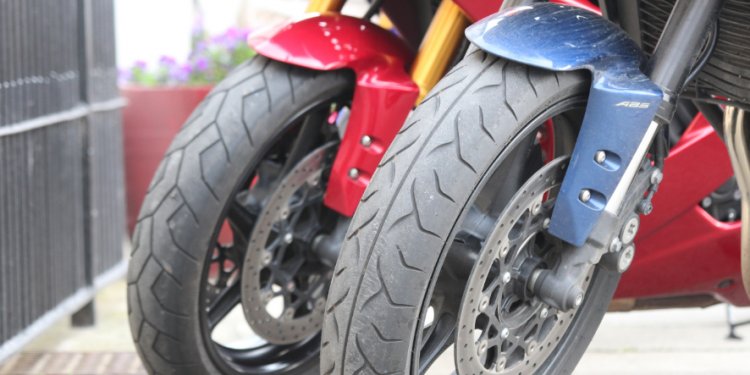 Red and blue motor bikes