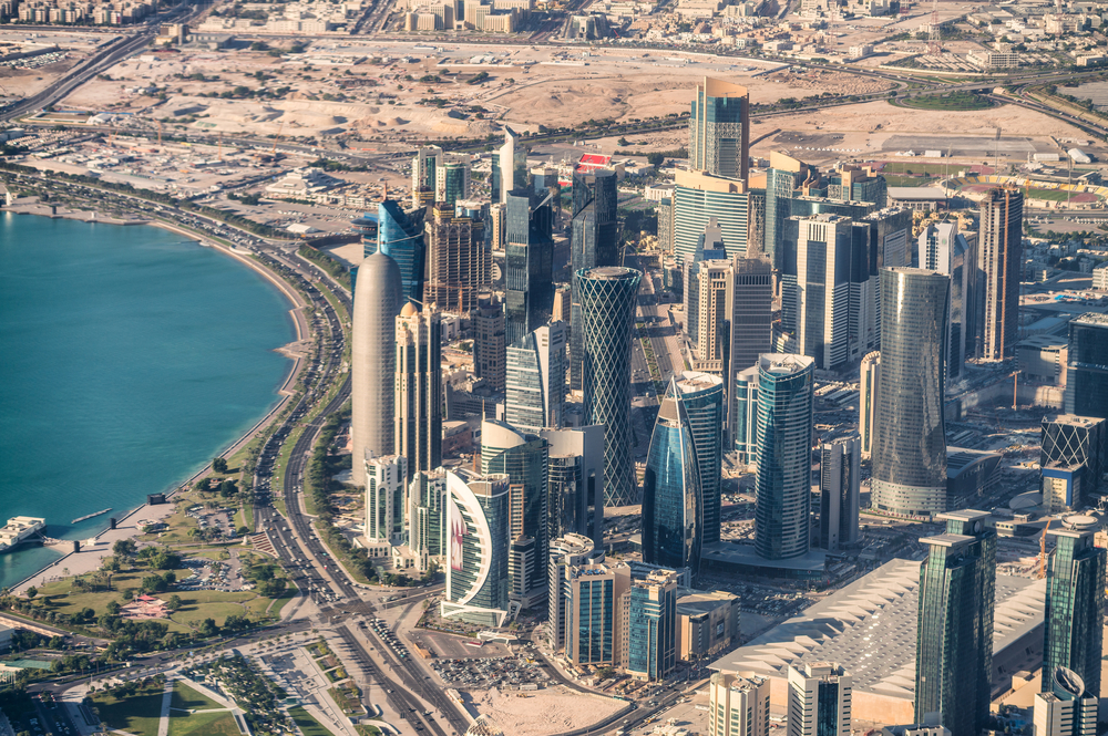 Aerial view of Doha skyline, Qatar.
