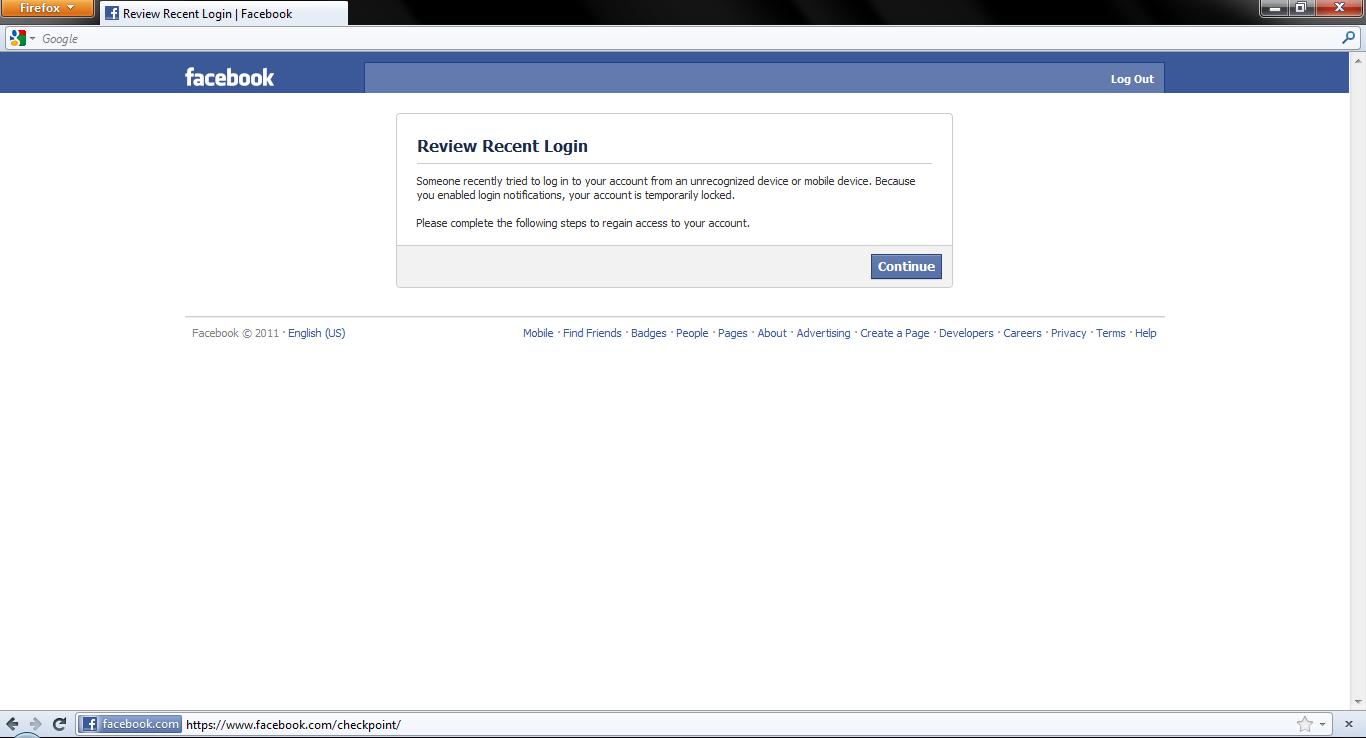 Using Notification for Facebook Login