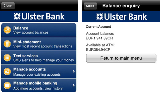 Ulster Bank iPhone app screenshots