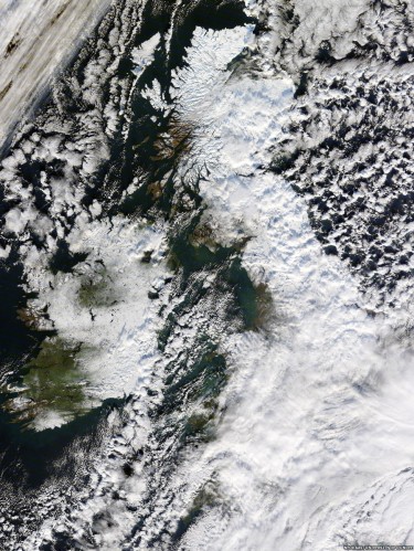 NASA image of snow covered UK in December 2010