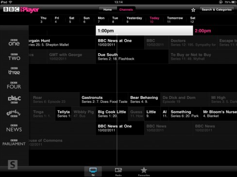 BBC iPlayer iPad app channels