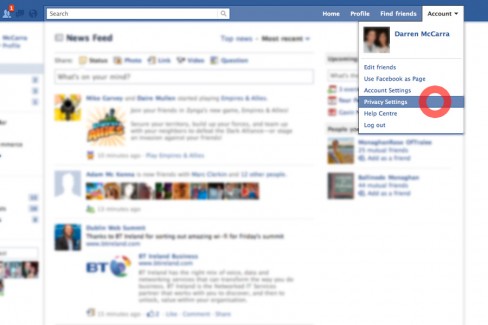1. Log in to Facebook and click on Account > Privacy Settings