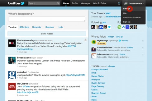 Navigate to your Twitter settings page