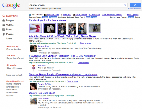 Wajam search results in Google
