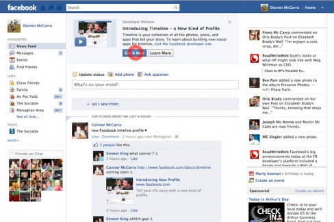 5. Now go back to your Facebook stream and you should see a message near the top inviting you to try out Timeline. Click Get It Now.