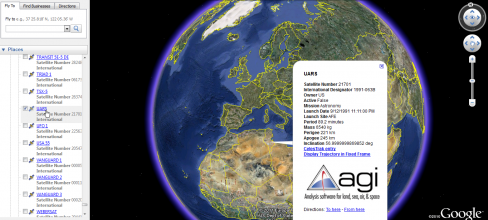 UARS' location on Google Earth