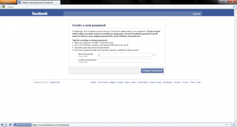 Facebook's change password screen
