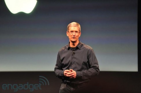 Apple CEO Tim Cook speaking at the iPhone event in Cupertino, California