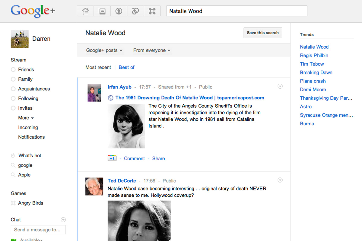 Lots of Google+ users are talking about the investigation into the death of actor Natalie Wood in 1981