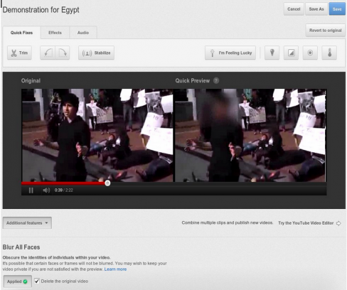YouTube face blurring example