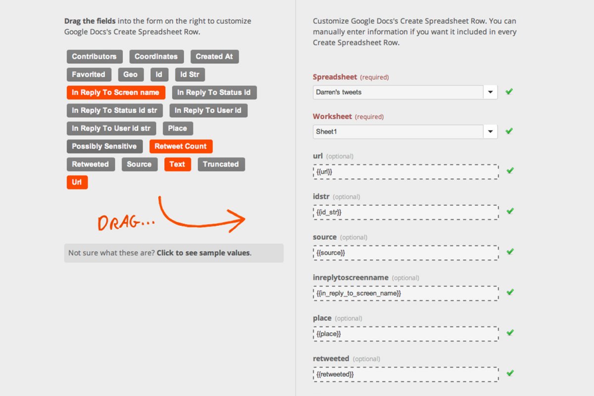 Zapier: Map data fields to spreadsheet columns