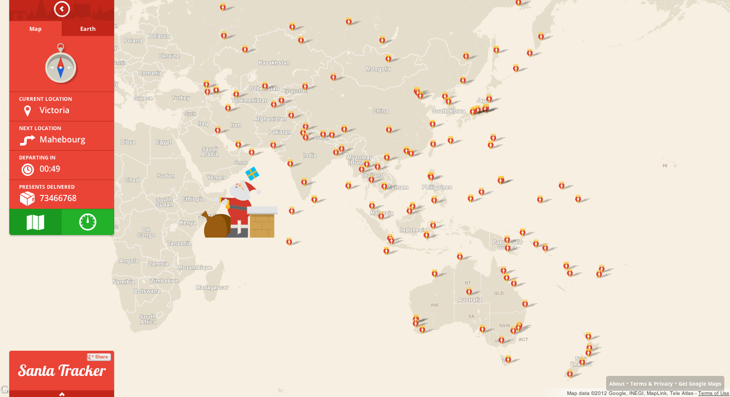Google tracking Santa on Christmas Eve