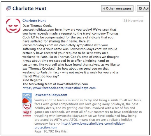 Thomas Cook Facebook fail