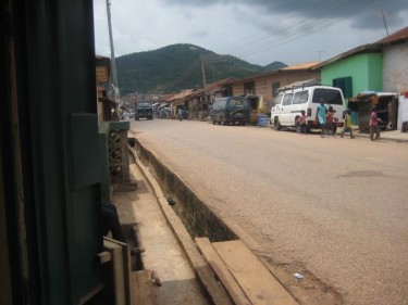 Mining town of Obuasi, Ghana with open sewer